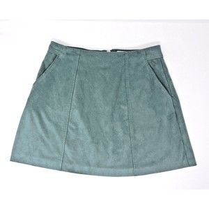 Kendall + Kylie Teal Green Suede 15 Inch Length Mini Skirt Medium Pockets Zipper